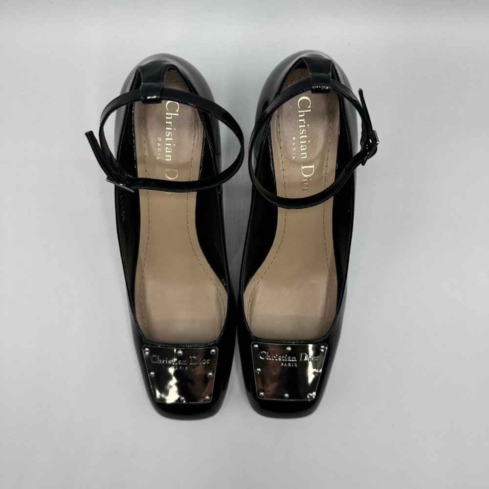 Dior La Parisienne Black Patent Leather Pump with Silver Heel & Ankle Strap FW22 - Picture 5 of 12